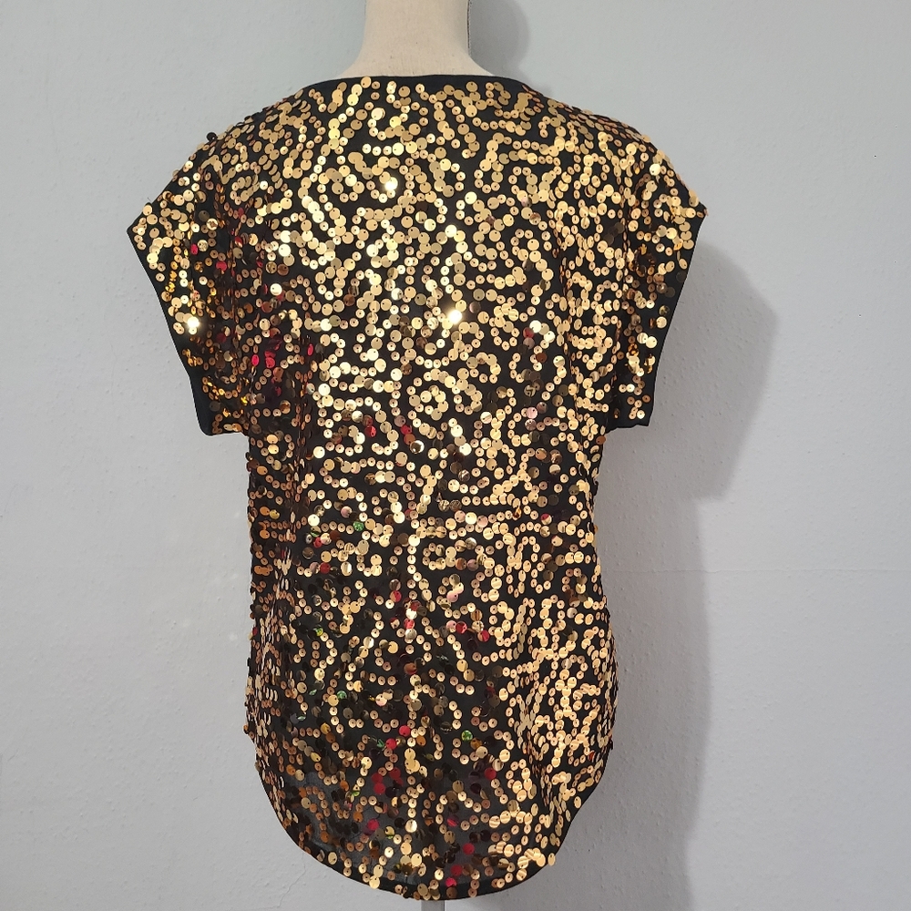 WD.NY Gold Sequin Cap Sleeve‎ Top NWT Size Small - Picture 4 of 10